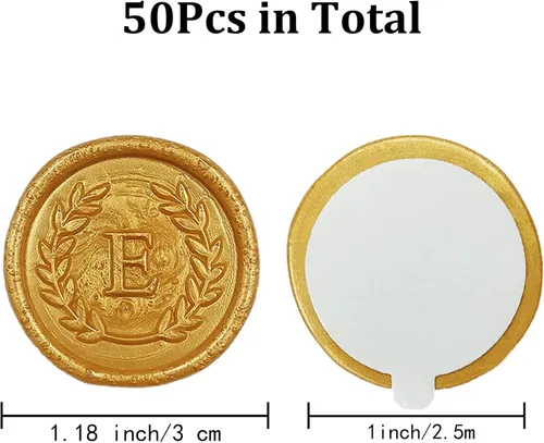 Miniatura 2 de 50 piezas de calcomanías adhesivas de sello de cera doradas con letras E, hechas a mano, no necesitan sello de cera, calcomanías de cera para rasgar