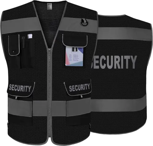 TCCFCCT Chaleco de Seguridad de Malla para Guardia de Seguridad 9 Bolsillos Chaleco de Seguridad Reflectante de Alta Visibilidad para Hombres y