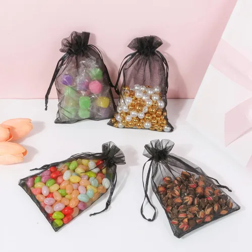 Miniatura 7 de Hopttreely 50 bolsas de organza - 4x4.72 pulgadas (10x12cm) bolsitas con cordón para joyería para bodas, fiestas, festivales y regalos