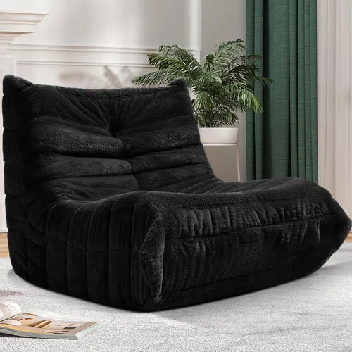Miniatura 84 de Puf para adultos, silla puf grande, sillón con relleno de espuma viscoelástica para el hogar, apartamento o sala de juegos, gris afelpado Felpa gris
