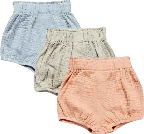 Conjunto de 3 piezas de pantalones cortos para recién nacidos, para bebés, niñas y niños, mezcla de lino y algodón, lindos pantalones cortos