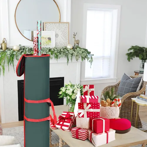 Miniatura 5 de ProPik Bolsa de almacenamiento de papel de regalo, organizador de papel de regalo, paquete de 2 unidades para almacenar hasta 48 rollos de 40 Verde