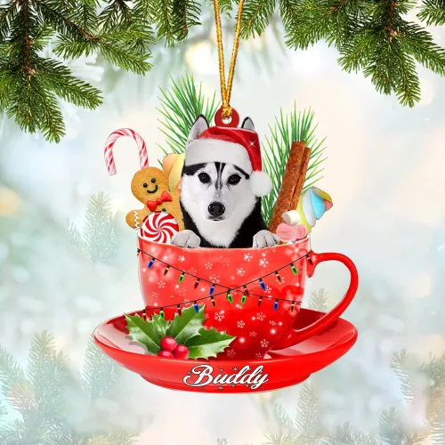 Miniatura 7 de Alaskan Malamute - Adorno acrílico personalizado para perro en taza, adorno de Navidad personalizado para perro 2023, decoración de árbol
