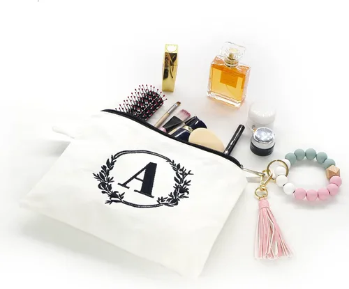 Miniatura 4 de Bolsa de cosméticos con combinación de letras bordadas, bolsa de regalo personalizada, adecuada para bodas, cumpleaños, vacaciones, es un gran