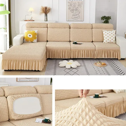 Miniatura 8 de Fundas elásticas para cojín en forma de L, funda de sofá modular de 1/2/3/4 asientos, con falda, sillón, sofá biplaza, protector de muebles