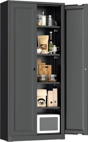 Miniatura 15 de Greenvelly Armario de almacenamiento de metal con puertas y estantes, armario de almacenamiento con cerradura de 36 pulgadas para oficina, gabinete