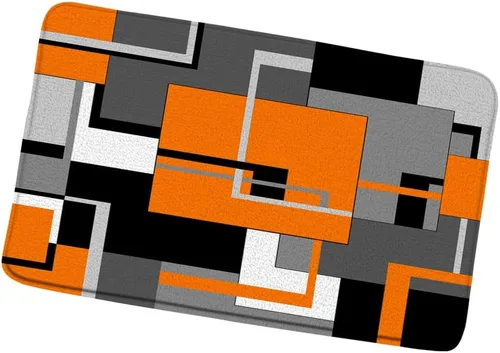 Miniatura 9 de Alfombra de baño geométrica azul negro, blanco y gris, abstracta minimalista de líneas geométricas de mediados de siglo, alfombra de baño, alfombra