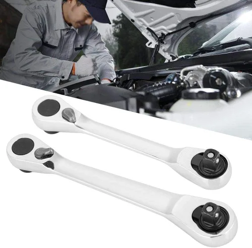 Miniatura 9 de Llave de trinquete plateada rechoncha – Mini llave de trinquete de doble cabeza de 1/4 pulgadas y destornillador de punta de destornillador de 72