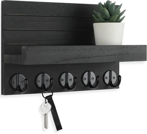 Lwenki - Soporte de llaves para pared, llavero decorativo y soporte para correo con estante, tiene ganchos grandes para bolsos, abrigos, paraguas -