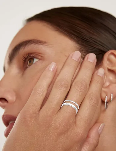 Miniatura 2 de RLMOON Anillo de plata de ley 925 para mujeres y hombres, apilable, apilable, chapado en oro blanco, anillo de compromiso, ajuste cómodo, 0.039