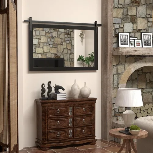 Miniatura 3 de Espejo Negro de Granja para Pared, 40x26 PULGADAS Espejos Grandes de Baño Cuadrados con Marco de Madera para Tocador, Espejos Estilo Puerta