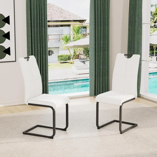 Miniatura 20 de Juego de sillas de comedor modernas (2 unidades) de piel sintética PU con respaldo alto tapizadas con patas doradas de metal para cocina y comedor
