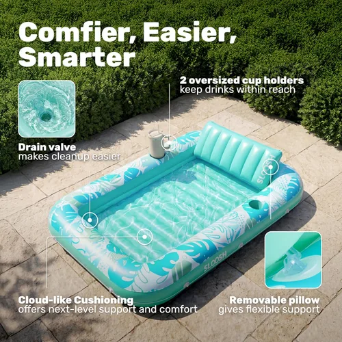 Miniatura 4 de Flotador inflable para piscina de bronceado Sloosh, 70" x 46" Flotadores de piscina para adultos con almohada, balsa flotante de 4 en 1 para tomar
