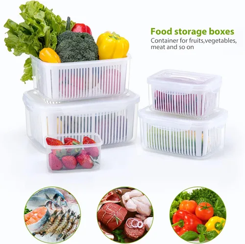 Miniatura 7 de LUXEAR 5 paquetes de contenedores de almacenamiento de frutas y verduras con tapa y colador, color blanco y verde