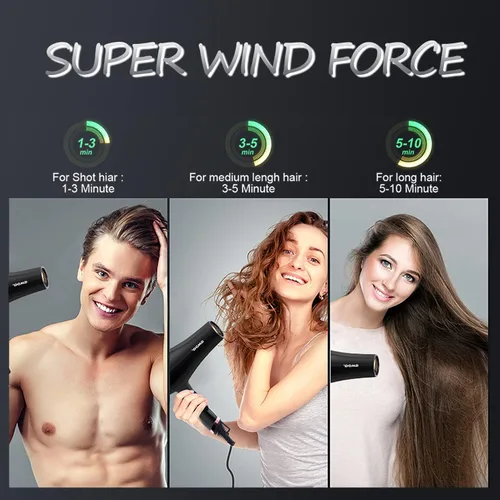 Miniatura 7 de 【Pantalla inteligente】Secador de pelo profesional 2000 iónico de alta potencia con motor de CA de secado rápido para cabello grueso 4C con accesorio