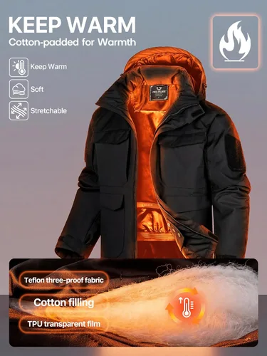 Miniatura 3 de FREE SOLDIER Chaqueta de esquí impermeable para hombre, abrigo cálido de invierno para nieve, snowboard con múltiples bolsillos, capucha desmontable