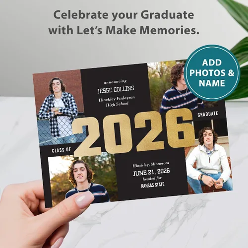 Miniatura 2 de Let's Make Memories Anuncios de graduación personalizados para clase de 2026 o cualquier año, invitaciones de calidad premium, 5 x 7, tarjetas Un