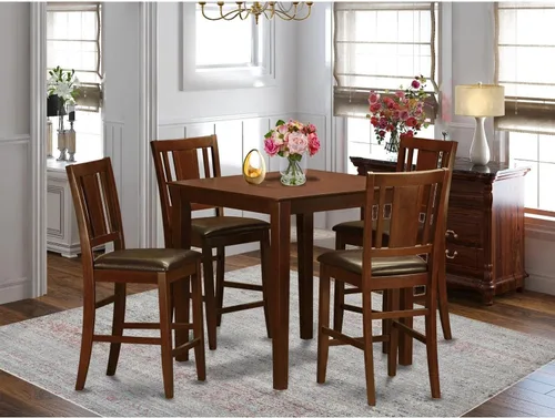 Miniatura 6 de East West Furniture VNBU5-MAH-LC - Juego de mesa de comedor de 5 piezas de altura de mostrador incluye una mesa de cocina cuadrada y 4 sillas