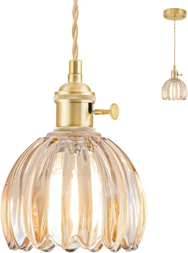 Miniatura 16 de Lámparas colgantes enchufables, lámpara colgante de cristal vintage, mini lámpara colgante de tulipán blanco leche, iluminación colgante para isla