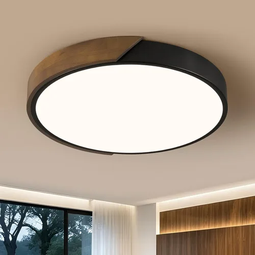 Miniatura 11 de Moderna lámpara de techo de madera regulable, LED minimalista 5CCT 2700K-6000K, lámpara de techo empotrada, lámpara de iluminación redonda para Negro