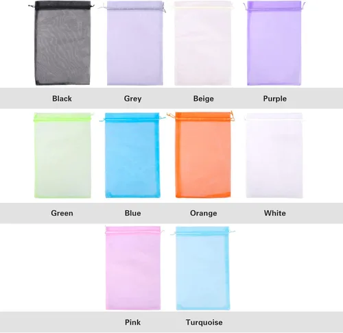 Miniatura 3 de Zwish Paquete de 100 bolsas de regalo de organza de 8 x 12 pulgadas, 10 colores sólidos mezclados para dulces, chocolate, fiesta, Navidad, regalo