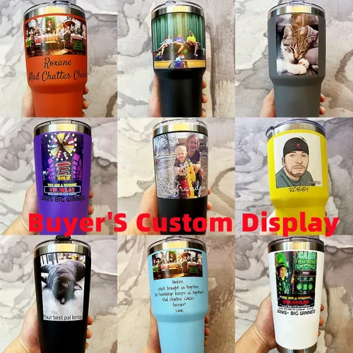 Miniatura 5 de Vaso de acero inoxidable con foto personalizada de 20 onzas / 30 onzas, taza de café personalizada con tapa y pajilla, taza aislada al vacío