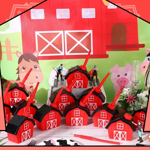 Miniatura 4 de Tanlade 12 tazas de granja con tapas y pajitas, tazas de juguete de granja de 10 onzas para fiesta de cumpleaños de granja, fiesta de animales