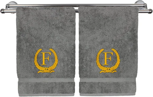 Miniatura 171 de Toalla de mano con monograma, regalo personalizado, 16 x 30 pulgadas, diseño de corona dorada bordada con letra blanca en toalla negra, extra