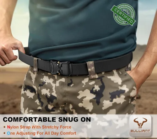 Miniatura 6 de BULLIANT Cinturón para hombre, paquete de 2, cinturón elástico táctico ajustable para aparejador militar, trabajo resistente, 1.5 pulgadas, corte