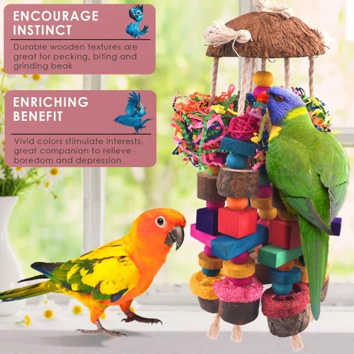 Miniatura 4 de KATUMO Juguetes para loros, juguetes grandes para masticar pájaros, accesorio de jaula de loros medianos, juguetes de bloques de madera coloridos