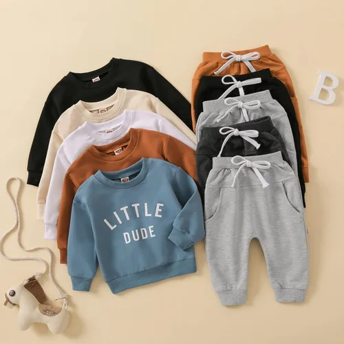 Miniatura 2 de Engofs Conjunto de sudadera de manga larga para bebé niño y niña, 2 piezas, sudadera de manga larga para otoño e invierno
