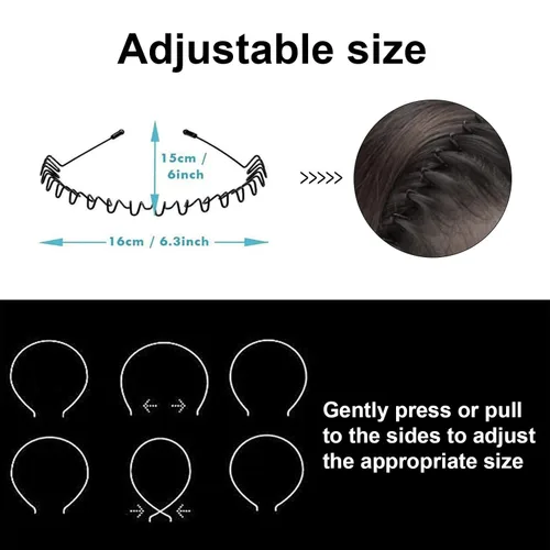 Miniatura 2 de Bandas de pelo de metal para hombres y mujeres, diademas de moda, banda de pelo ondulada negra, banda para la cabeza unisex, accesorios de cabello
