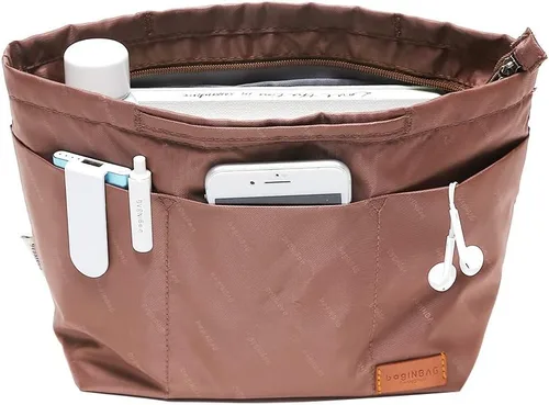 Miniatura 35 de iN Organizador de bolso con cremallera de tela de nailon para mujer, Beige