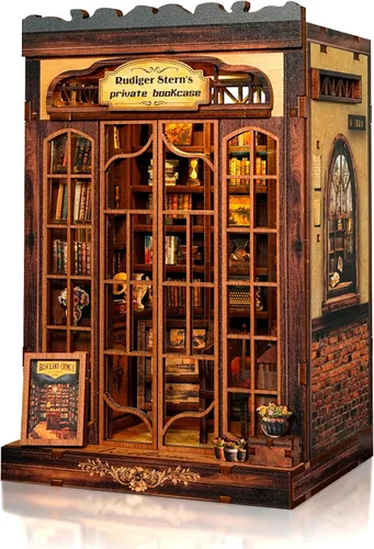 Miniatura 13 de Kit de construcción de casa en miniatura DIY, kit de rincón de lectura de panadería, rompecabezas de madera en 3D para estanterías, kit de casa