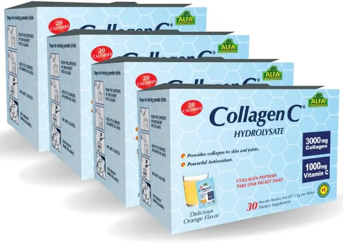 ALFA VITAMINS Suplemento en polvo de hidrolizado de péptidos de colágeno C, vitamina C 1000 mg, colágeno hidrolizado sin gluten para piel, cabello,
