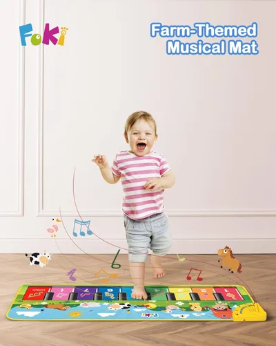 Miniatura 2 de FOKI Tapete de piano de suelo para niños pequeños, juguete educativo sensorial con teclado musical, tapete de juguete con sonidos de animales, manta