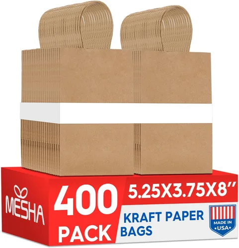 Miniatura 15 de MESHA Bolsas de regalo negras de 5.25 x 3.75 x 8 pulgadas, pequeñas bolsas de papel kraft con asas a granel, paquete de 100 para pequeñas empresas