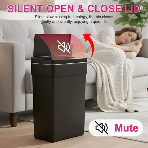 Miniatura 4 de PayLessHere Basurero de 13 galones / 50 L con tapa, cubo de basura de plástico para cocina, basurero automático sin tacto con sensor de movimiento