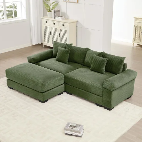 Miniatura 74 de Sofá modular de gran tamaño de 117.3 pulgadas, sofás modulares grandes de pana para sala de estar, sofás de 3 plazas, moderno juego de sofá de Blanco