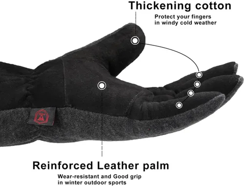 Miniatura 4 de OZERO Winter Gloves Deerskin Suede Leather and Insulated Polar Fleece Water Resistant Thermal Gifts for Men and Women