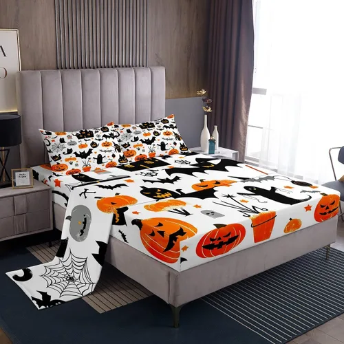 Miniatura 18 de Erosebridal Juego de sábanas de calavera para niños, tamaño individual, para Halloween, esqueleto gótico bailarín, juego de sábanas para niños