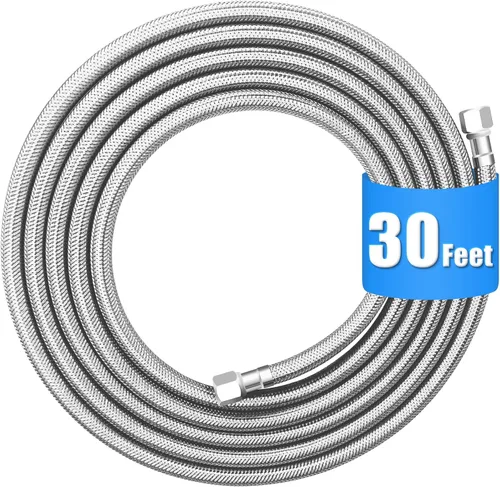 Miniatura 10 de Línea de agua para refrigerador - Manguera de agua para máquina de hielo trenzada de acero inoxidable premium de 20 pies, línea de agua