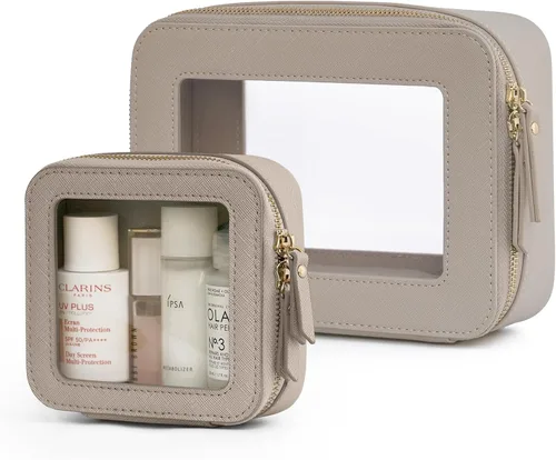 Miniatura 31 de Bolsa de maquillaje transparente Popvibe, estuche de cosméticos de viaje con cremallera, bolsa de aseo transparente con cremallera, organizador Malva