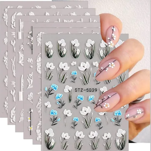Miniatura 12 de 20 hojas de calcomanías de uñas 3D, diseño de oro/diamante, lujosas calcomanías de uñas autoadhesivas con relieve, calcomanías de uñas de flores