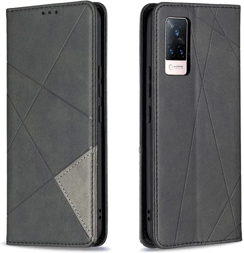 Miniatura 28 de Funda con tapa para Vivo Y11, Y15, Y12 e Y17, diseño de rombos de piel sintética, con función atril, cierre magnético, para Vivo Y11/Y15/Y12/Y17
