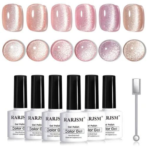 Miniatura 46 de RARJSM Juego de Esmaltes de Gel Nude Colección Jelly Pink de 6 Colores Naturales Transparentes Rosa Translúcido Lechoso Malva Morado Marrón Claro