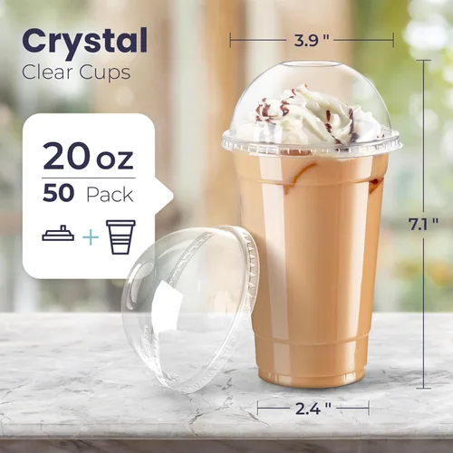 Miniatura 2 de Fit Meal Prep Paquete de 50 tazas de café de plástico desechables de 20 onzas con tapas de cúpula, tazas de café helado con tapas, tazas de parfait
