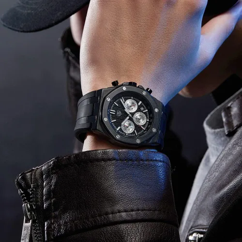 Miniatura 4 de Men's Watch Silicone Band, Quartz Analog Waterproof Multifunction Chronograph Sports Watch for Men with Calendar Black Rubber Strap