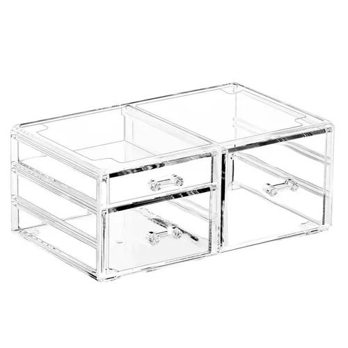 Cq acrylic Organizador de maquillaje apilable con 3 cajones, organizador de cajones transparente para mostrador de tocador, organizador de
