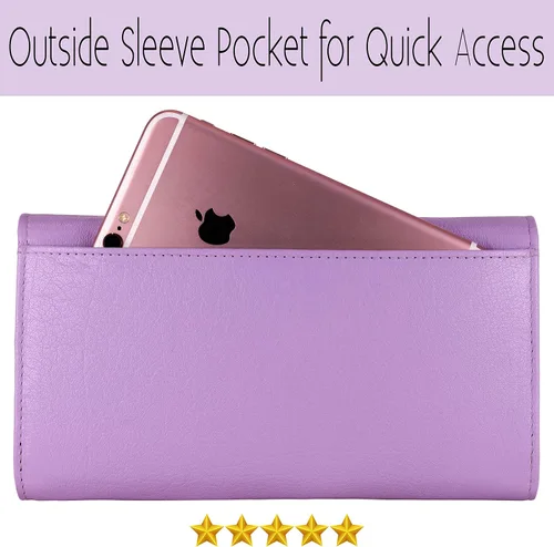 Miniatura 26 de Mou Meraki - Billetera o bolsa de mano de cuero genuino, con bloqueo de seguridad RFID, con escudo contra el robo de identidad, para mujeres